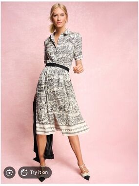 Talbots Shirt-Waist Midi Dress in Black & White Print